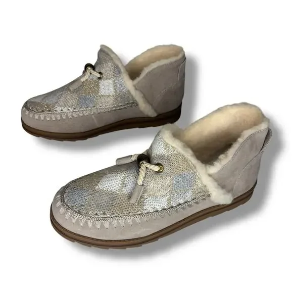 Muk Luks Size 11 Ziggy Wilshire Bootie House Shoe Beige Wool Blend Memory Foam - Picture 3 of 8